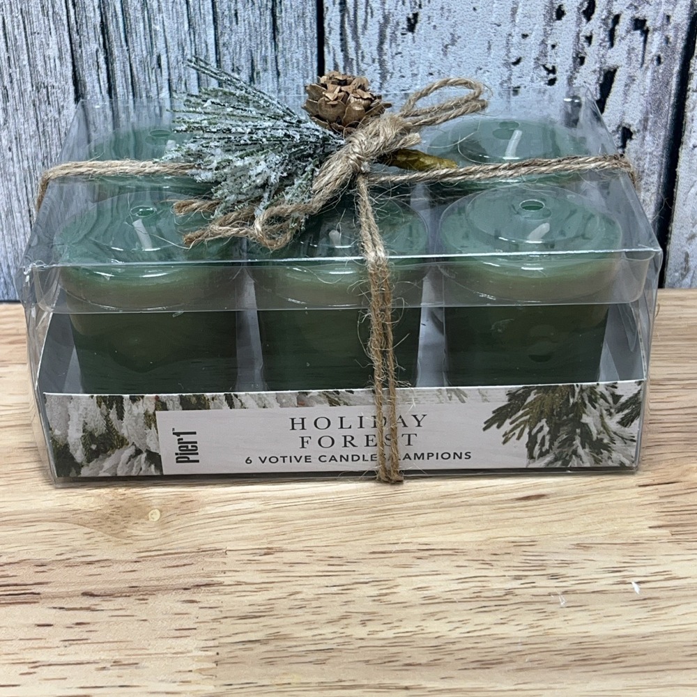 Pier 1 Imports Green Holiday Forest Votive Christmas Candles‎ 6 Pack New Sealed